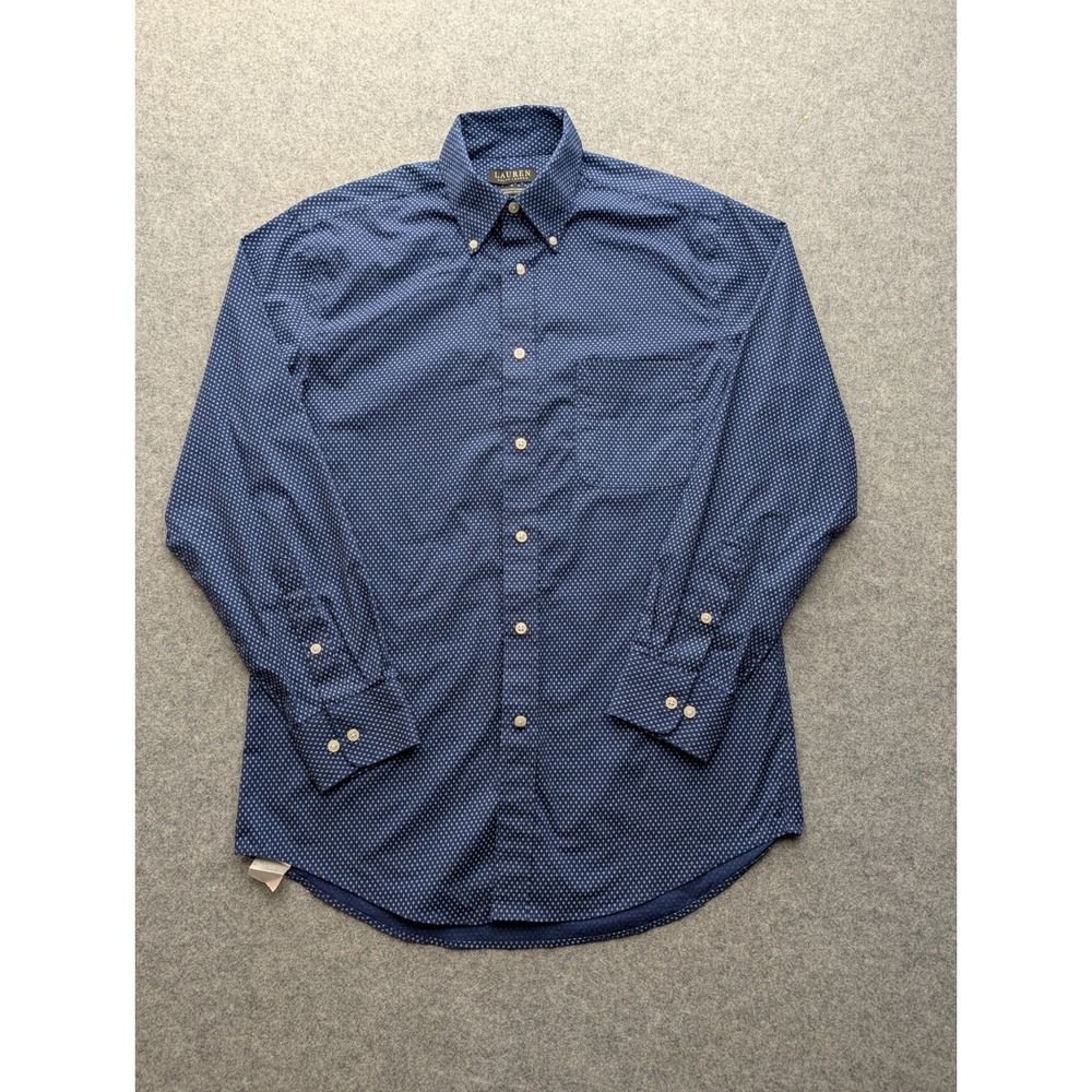 Ralph Lauren Mens Dress Shirt Medium 15.5 32/33 Blue Micro Diamond Print Stretch